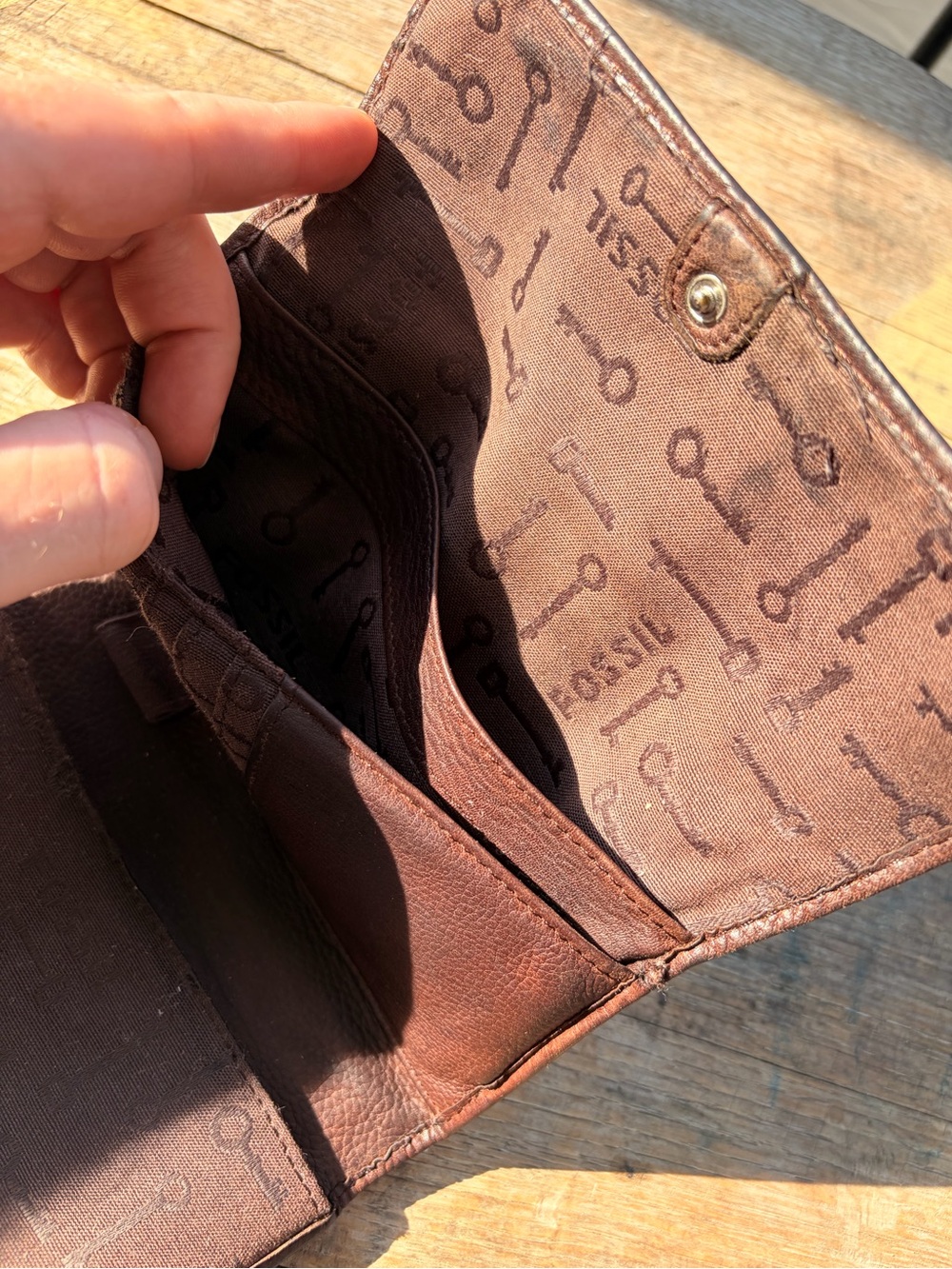 Vintage Fossil Brown Genuine Leather Flap Wallet Long Wallet - Picture 5 of 7